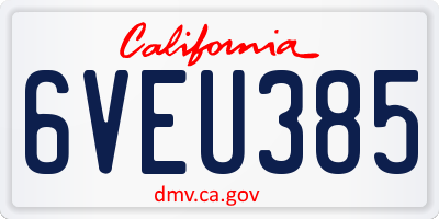 CA license plate 6VEU385