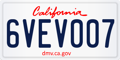 CA license plate 6VEV007