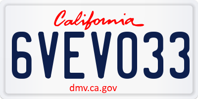 CA license plate 6VEV033