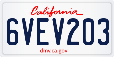 CA license plate 6VEV203