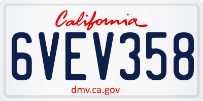 CA license plate 6VEV358