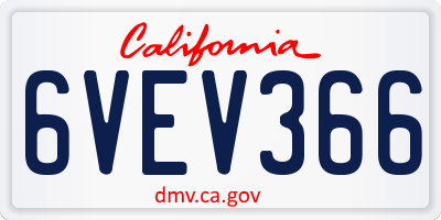 CA license plate 6VEV366