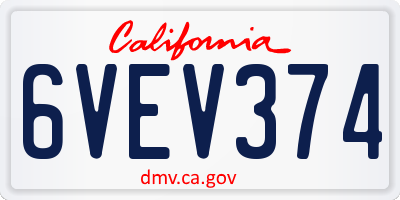 CA license plate 6VEV374