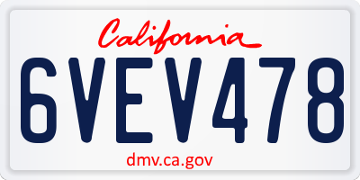 CA license plate 6VEV478