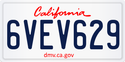 CA license plate 6VEV629