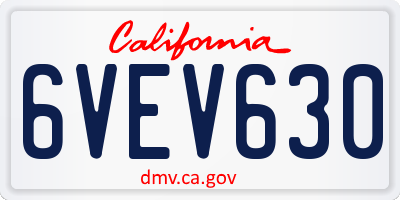 CA license plate 6VEV630
