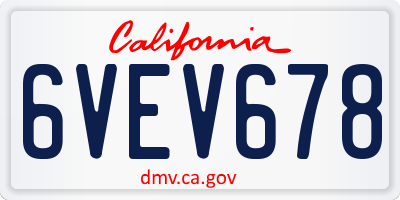CA license plate 6VEV678
