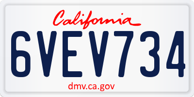 CA license plate 6VEV734