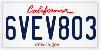 CA license plate 6VEV803