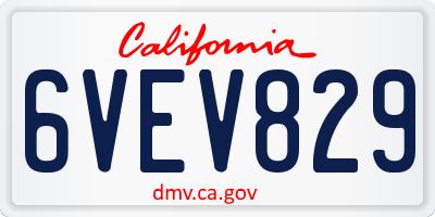 CA license plate 6VEV829