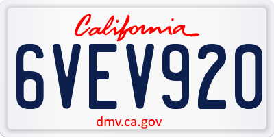 CA license plate 6VEV920