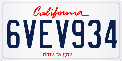 CA license plate 6VEV934