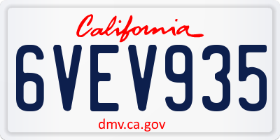 CA license plate 6VEV935
