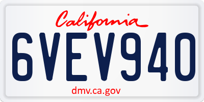 CA license plate 6VEV940