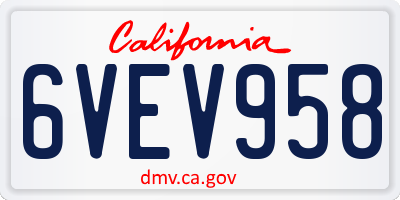CA license plate 6VEV958