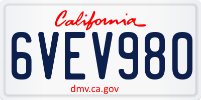CA license plate 6VEV980