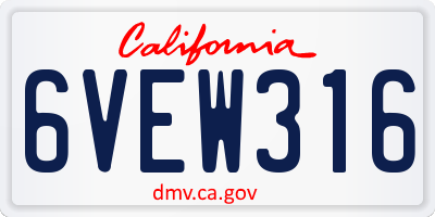 CA license plate 6VEW316