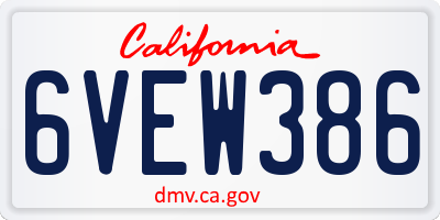 CA license plate 6VEW386