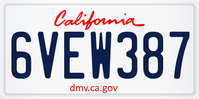 CA license plate 6VEW387