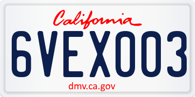 CA license plate 6VEX003