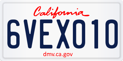 CA license plate 6VEX010