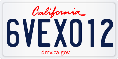 CA license plate 6VEX012