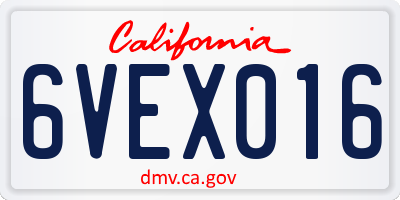 CA license plate 6VEX016