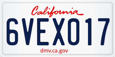 CA license plate 6VEX017