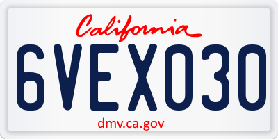 CA license plate 6VEX030