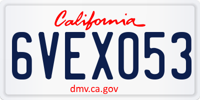 CA license plate 6VEX053