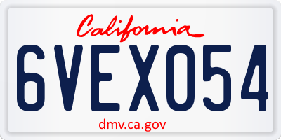 CA license plate 6VEX054