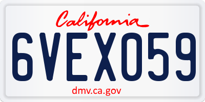 CA license plate 6VEX059