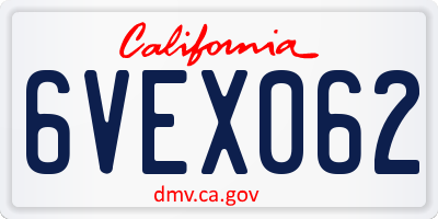CA license plate 6VEX062
