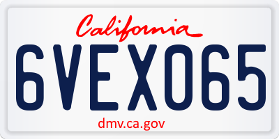CA license plate 6VEX065