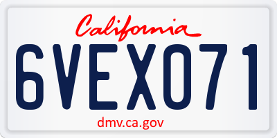 CA license plate 6VEX071