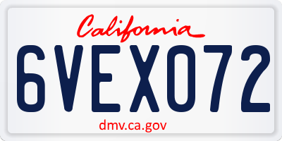 CA license plate 6VEX072