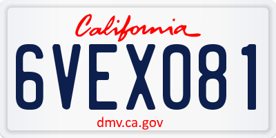 CA license plate 6VEX081