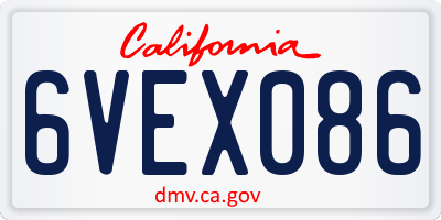 CA license plate 6VEX086