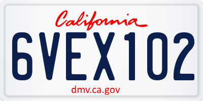 CA license plate 6VEX102