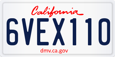 CA license plate 6VEX110