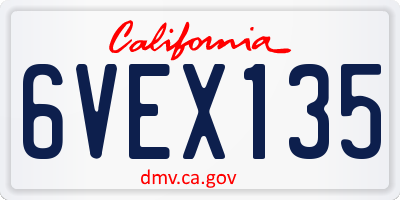 CA license plate 6VEX135