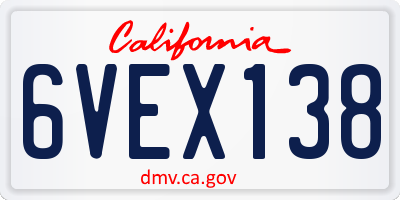 CA license plate 6VEX138