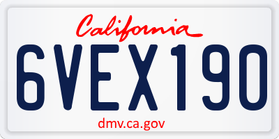CA license plate 6VEX190