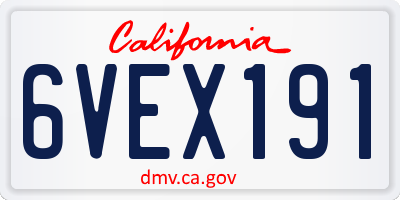CA license plate 6VEX191