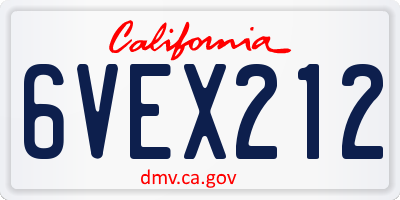 CA license plate 6VEX212