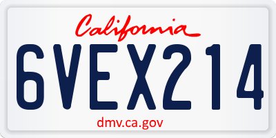 CA license plate 6VEX214