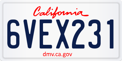 CA license plate 6VEX231