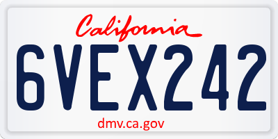 CA license plate 6VEX242