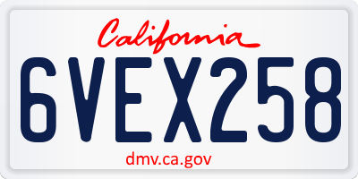 CA license plate 6VEX258