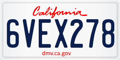CA license plate 6VEX278